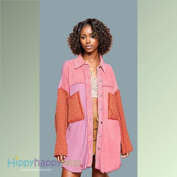 POL Corduroy Sweater Jacket Shacket Distressed Oversized Long Sleeve NWT - Picture 8 of 8